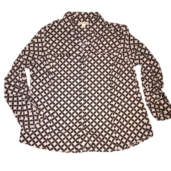 Dana Buchman Beige and Black Crisscross Print Button Front Blouse Size XL - Picture 1 of 8